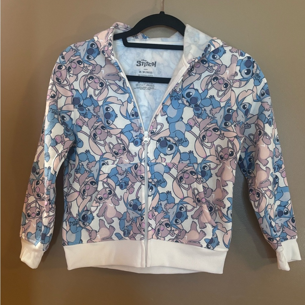 Disney Stitch and Angel Blue and Pink Zip-Up Hoodie Youth Medium 10-12 NWOT - Picture 2 of 8